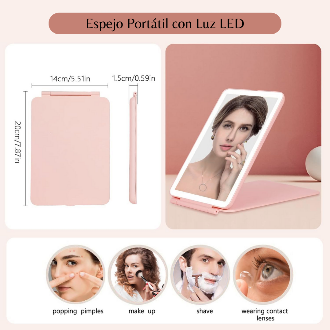 Espejo Portátil con Luz LED